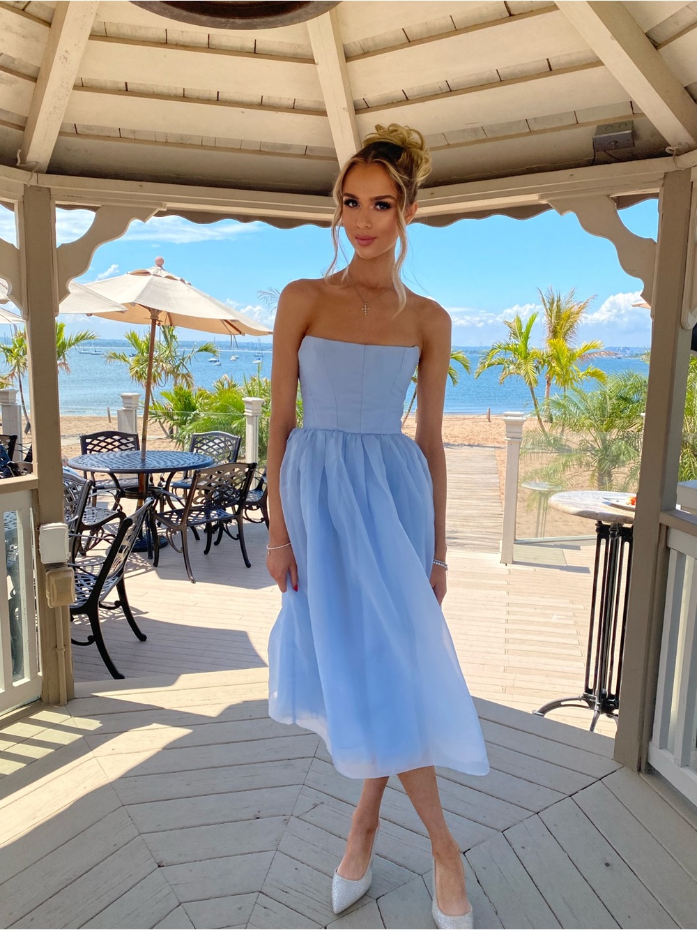 Strapless Midi Dress in Pale Blue